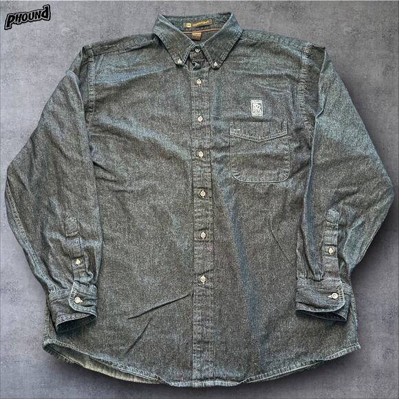 Rolls Royce Mens Button Up Work Shirt L Black Denim Chambray - Picture 1 of 7